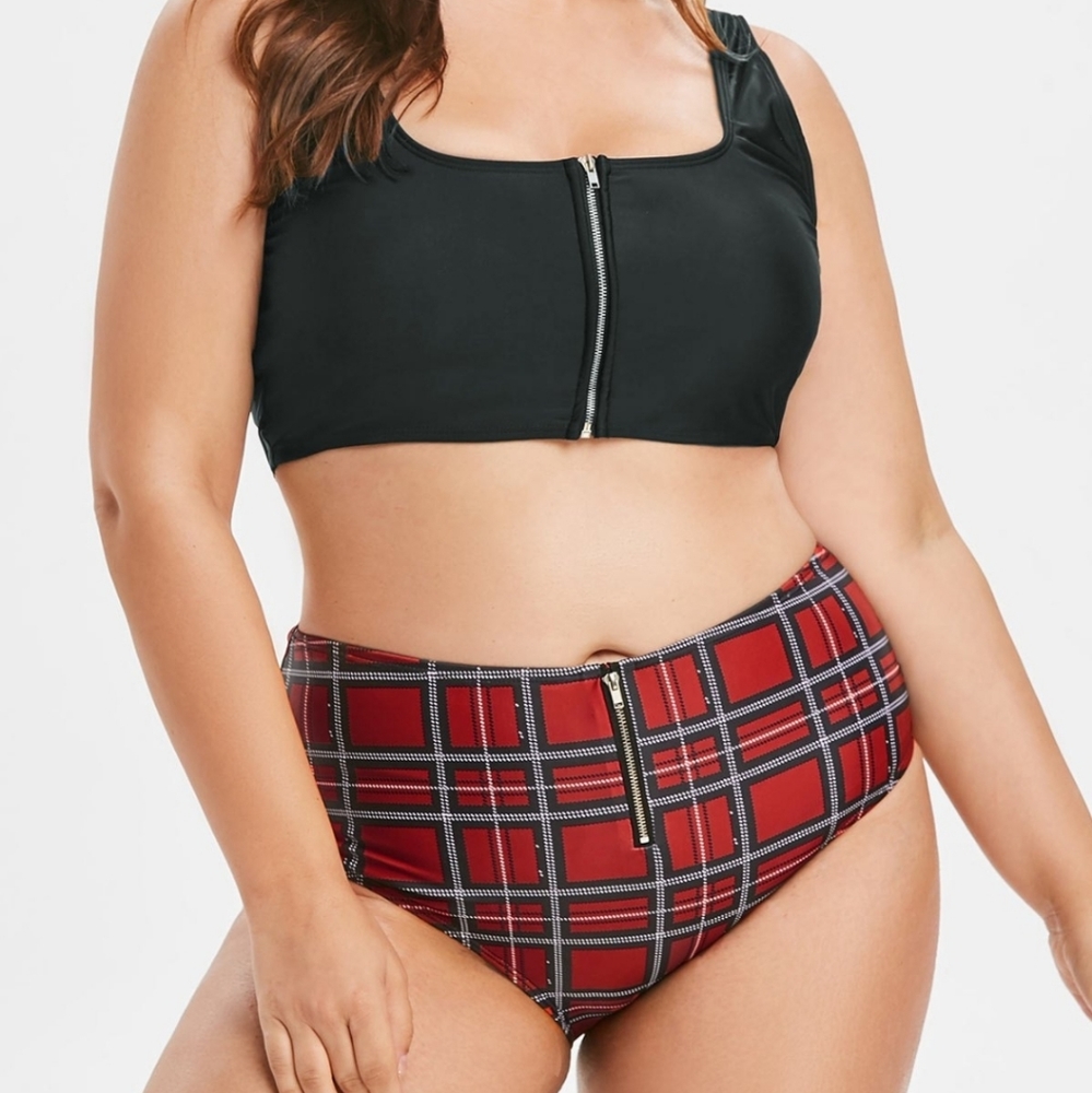 Rosegal 2x zipper plaid swimsuit